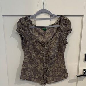 United Colors Of Benetton Floral Blouse in Brown and Cream